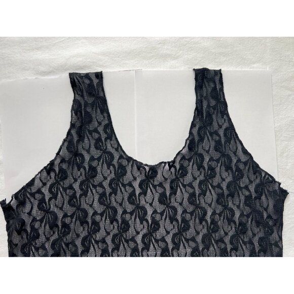 Sheer Stretch Lace Bow Pattern Mesh Tank Top Shirt One Size Medium Lingerie - Picture 3 of 8